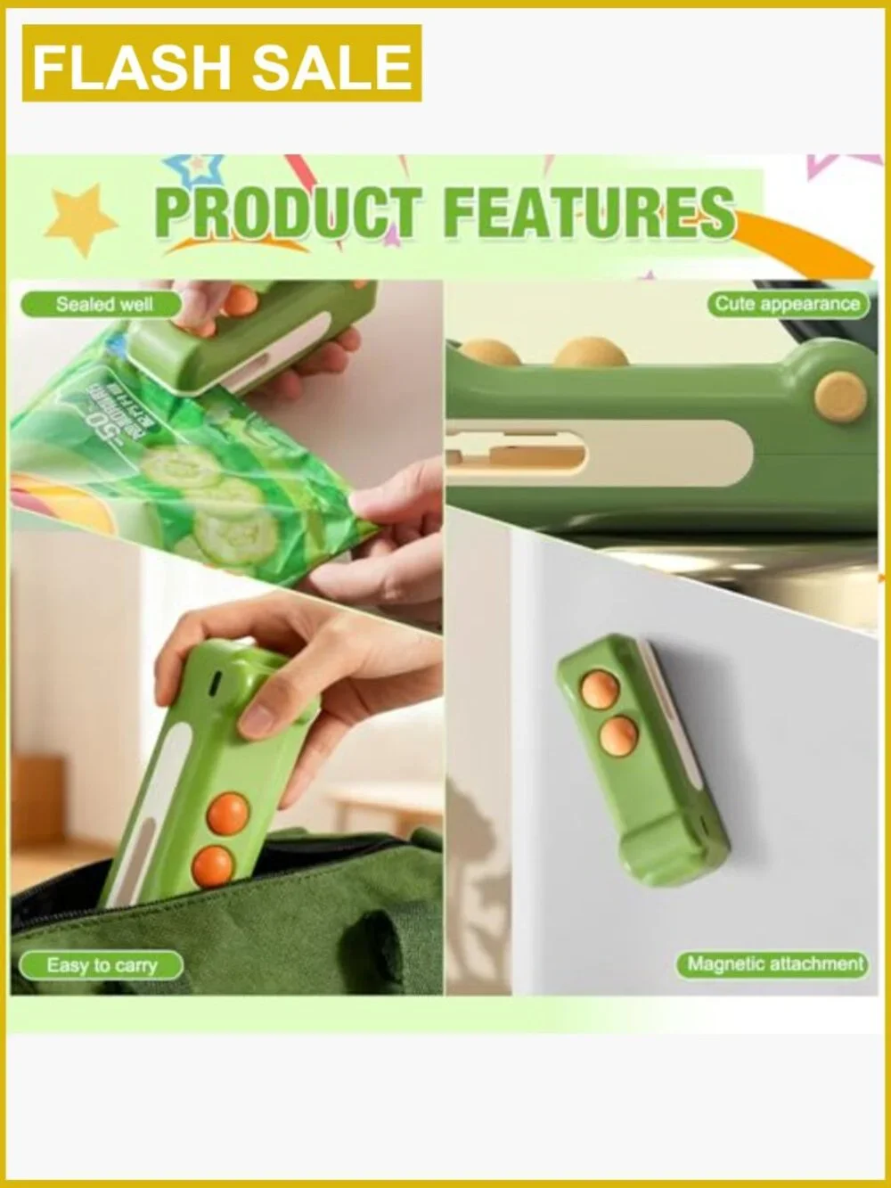 Mini Bag Sealer with Cutter and Magnet, Rechargeable Heat Sealer for Snack Bags